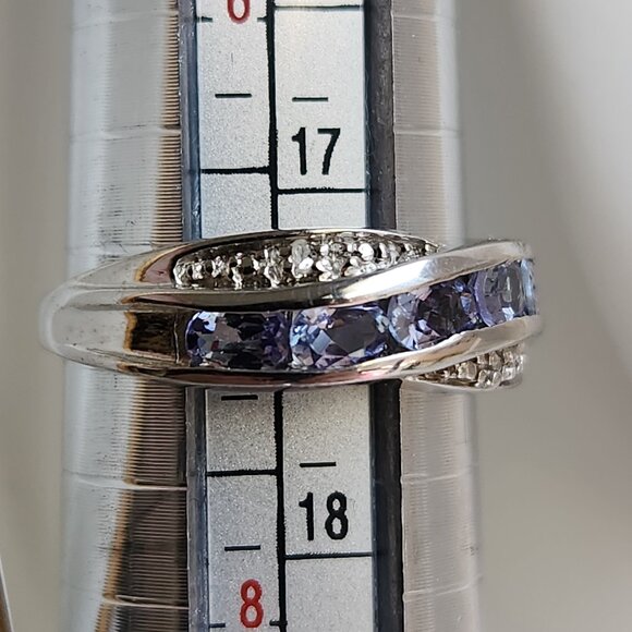 Tanzanite Ring In Brushed Platinum Over (925) Sterling Sz7 - Picture 9 of 10